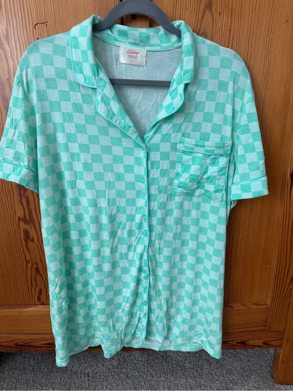 In My Sundays Seafoam Checkered Short-Sleeve & Short Pajama Set - Women's